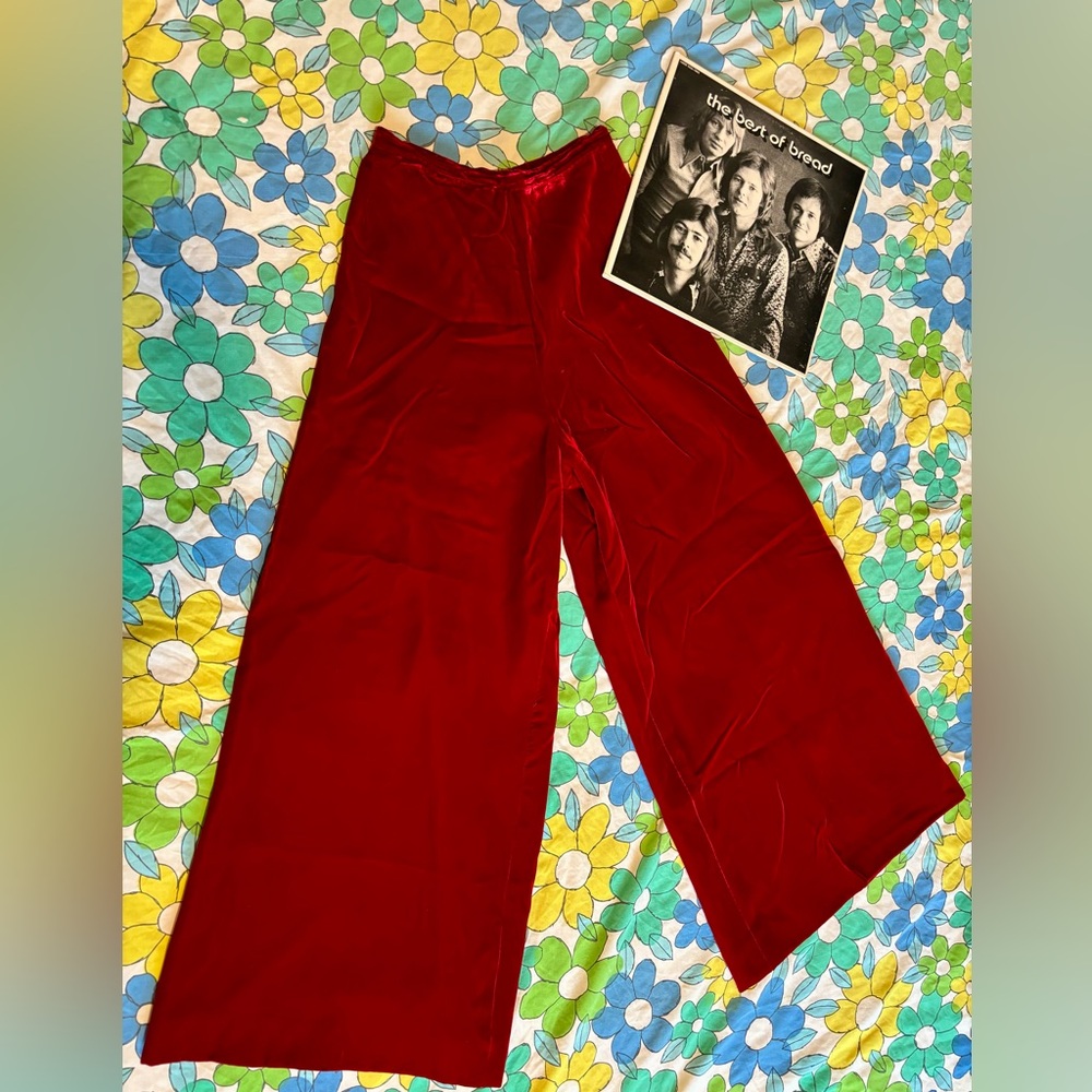 Stunning velvet lined extra wide leg handmade vintage women’s red pants 30s/40s